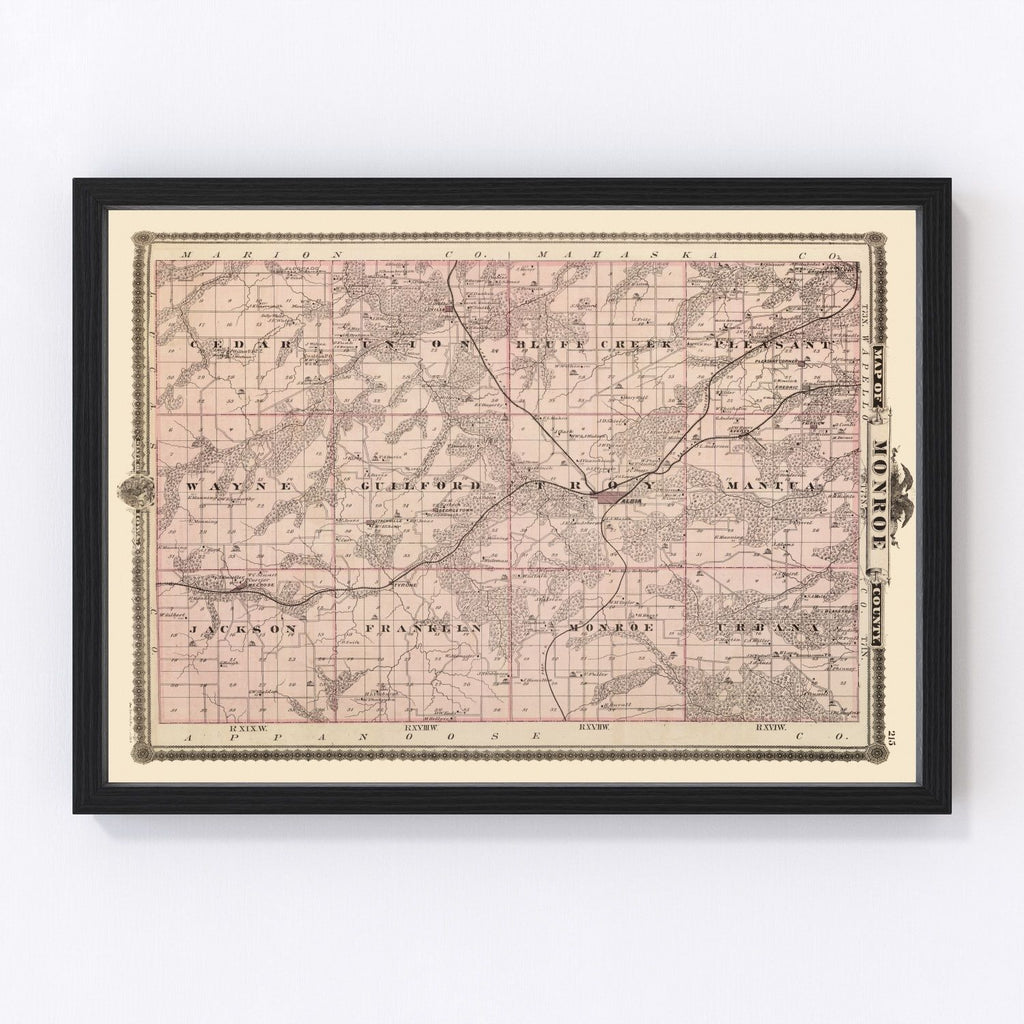 Vintage Map of Monroe County, Iowa 1875