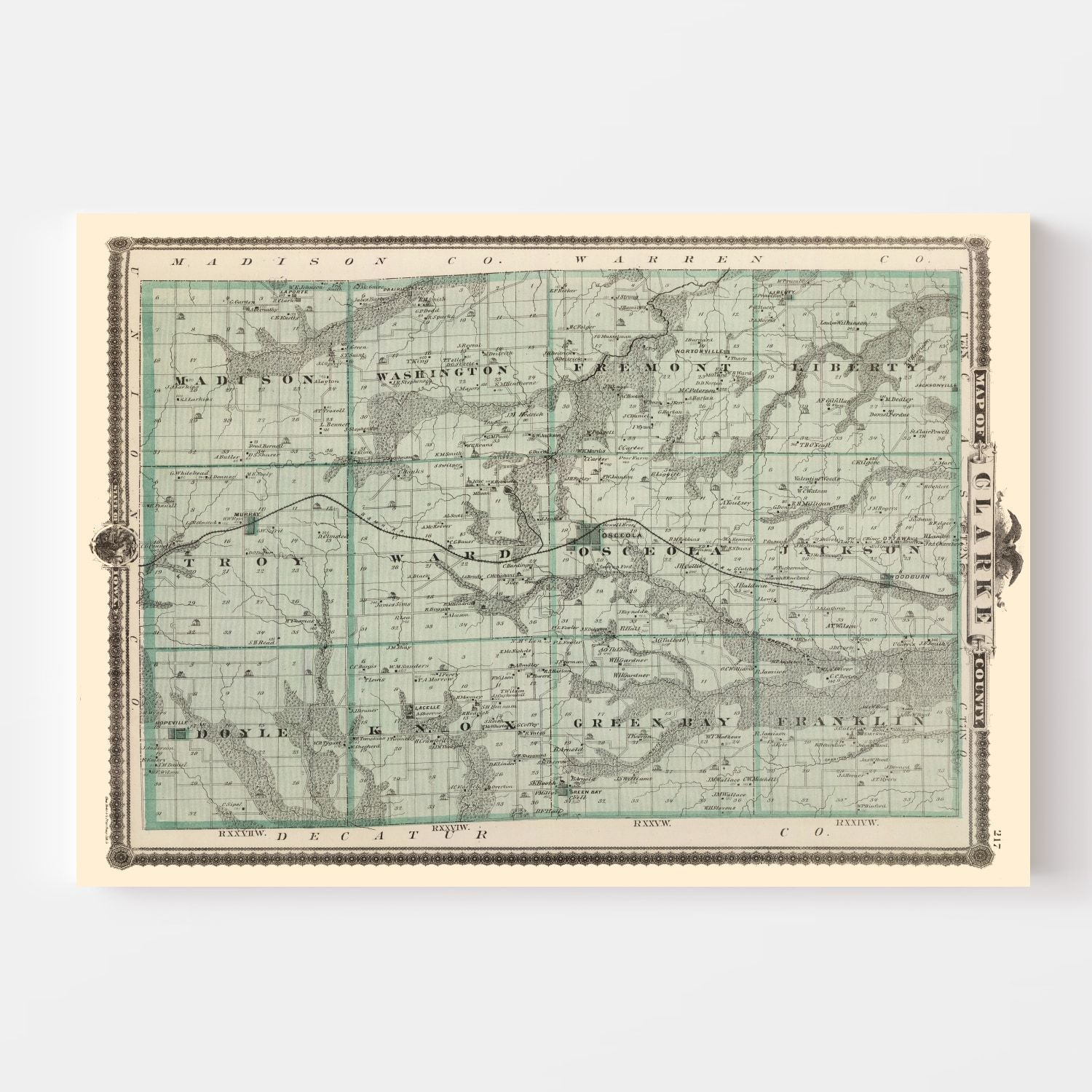 Vintage Map of Clarke County, Iowa 1875
