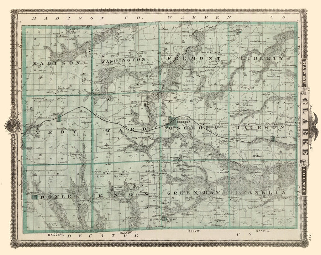 Vintage Map of Clarke County, Iowa 1875