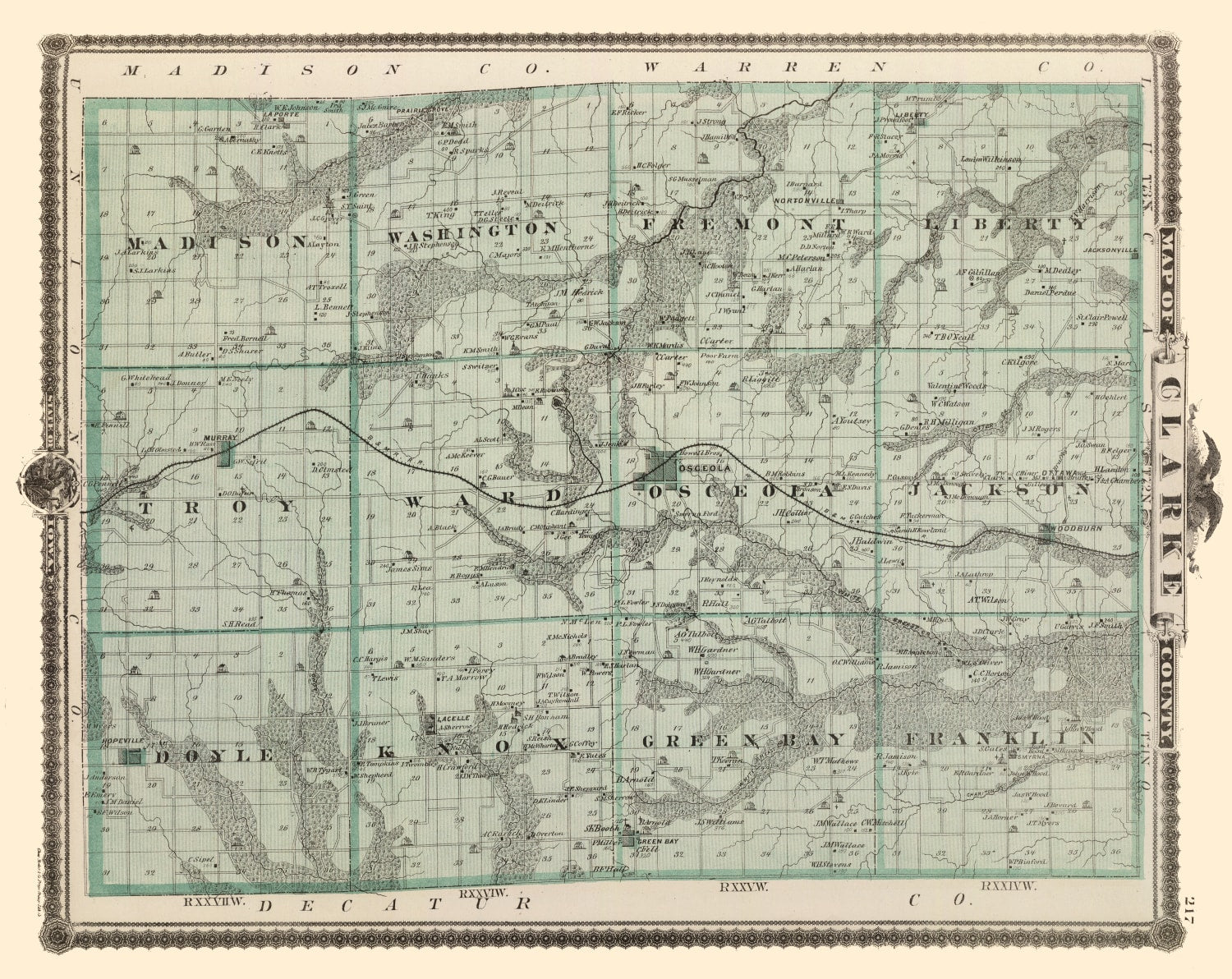 Vintage Map of Clarke County, Iowa 1875