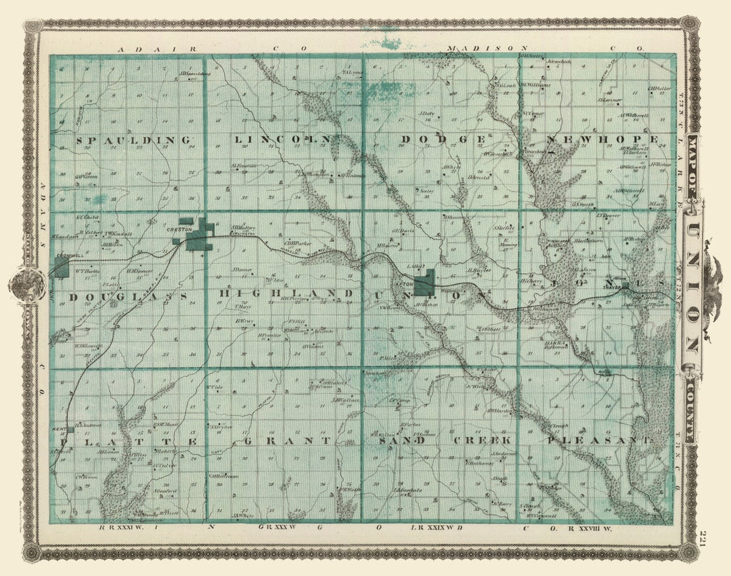 Vintage Map of Union County, Iowa 1875