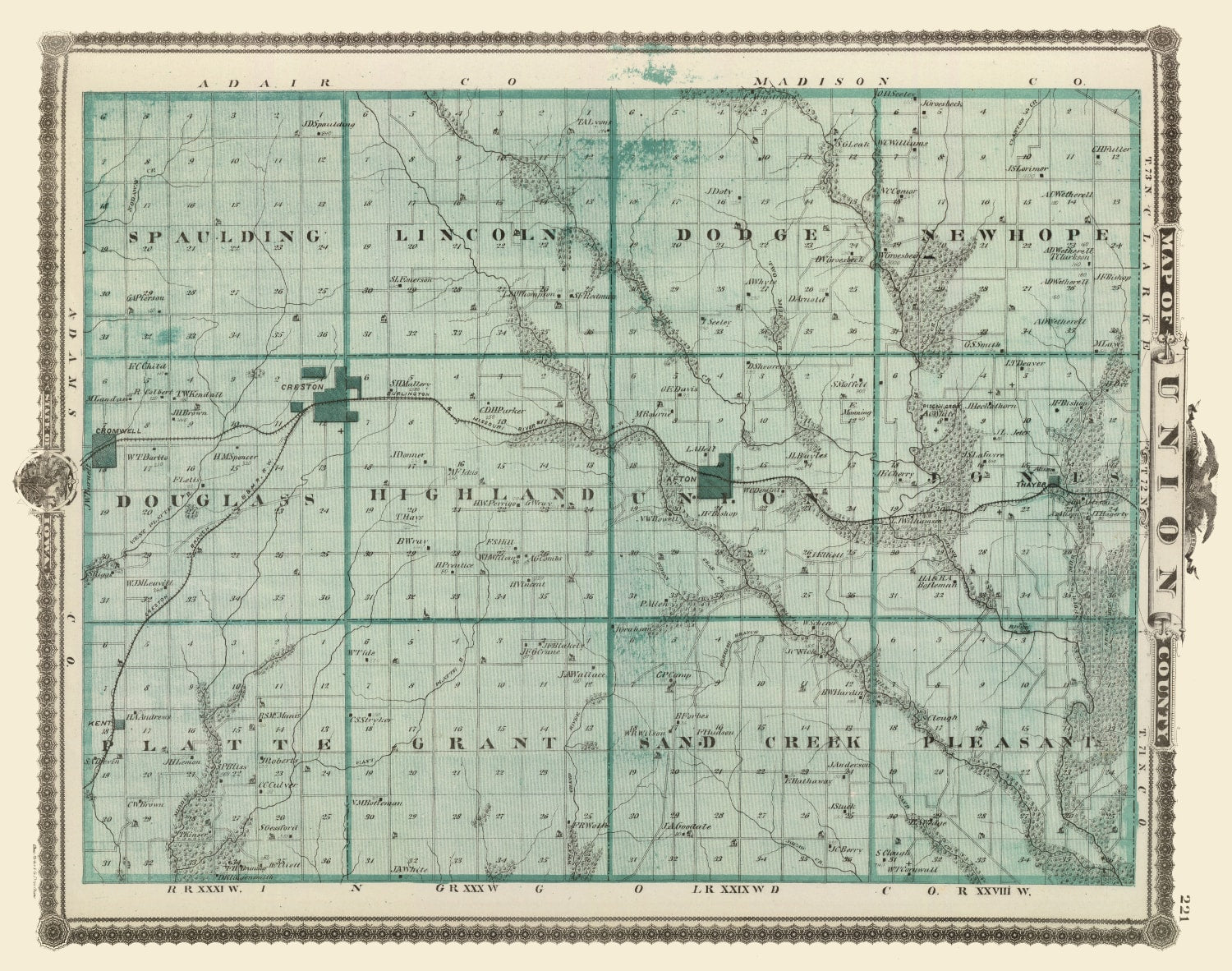 Vintage Map of Union County, Iowa 1875