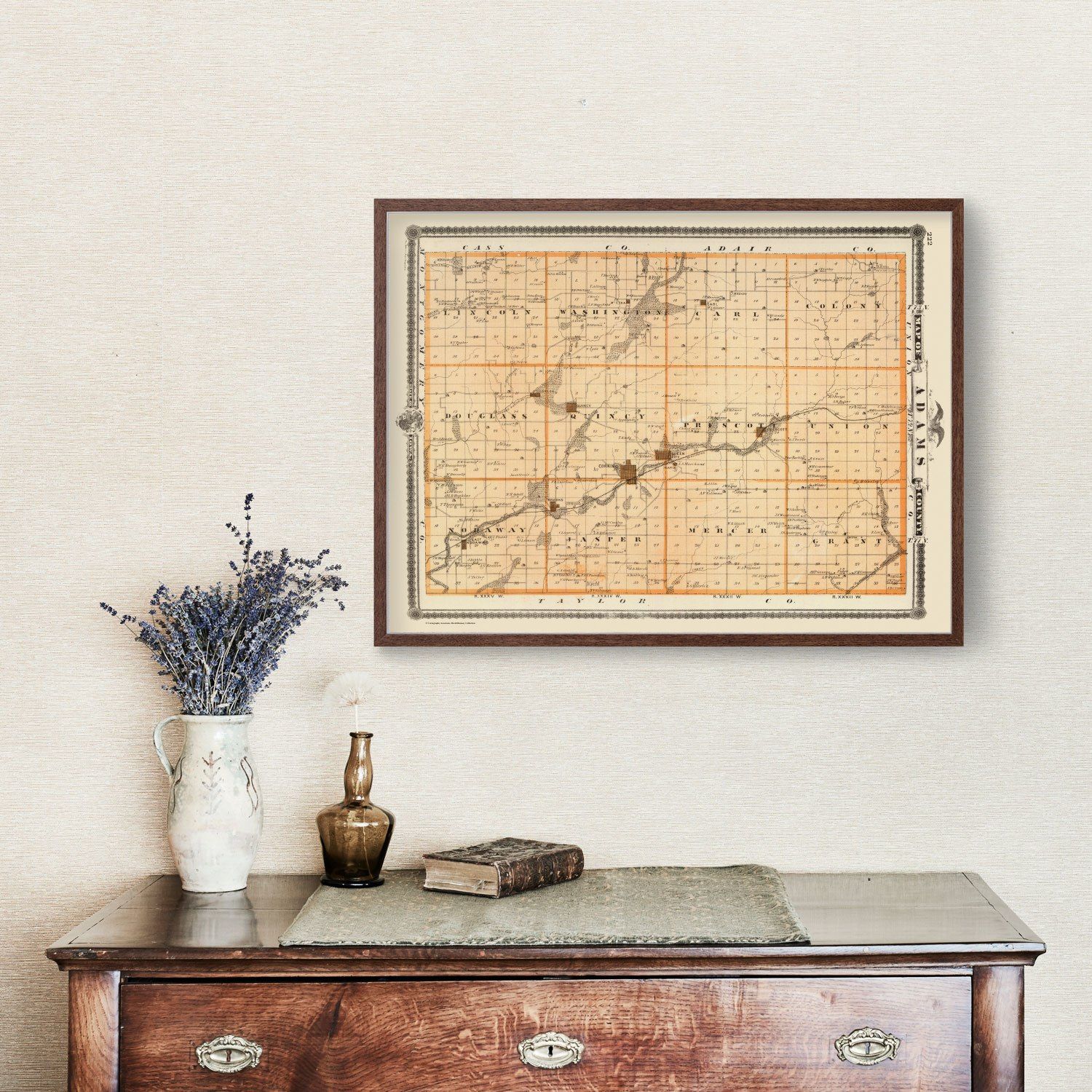 Vintage Map of Adams County, Iowa 1875