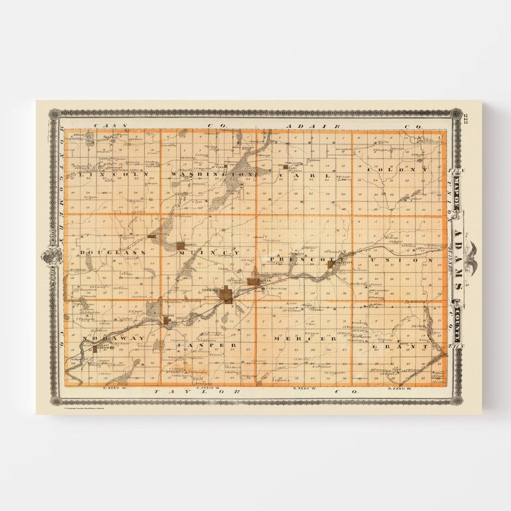 Vintage Map of Adams County, Iowa 1875