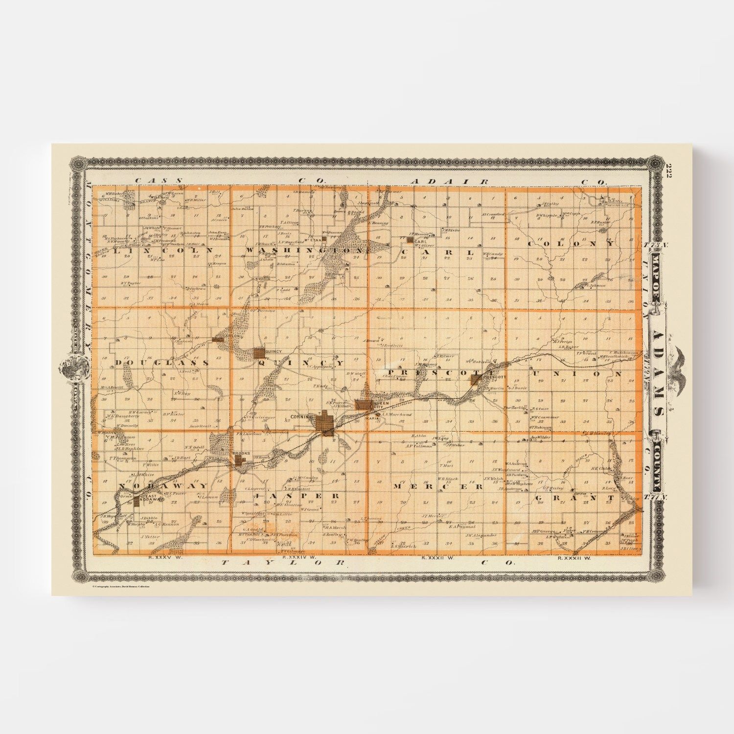 Vintage Map of Adams County, Iowa 1875