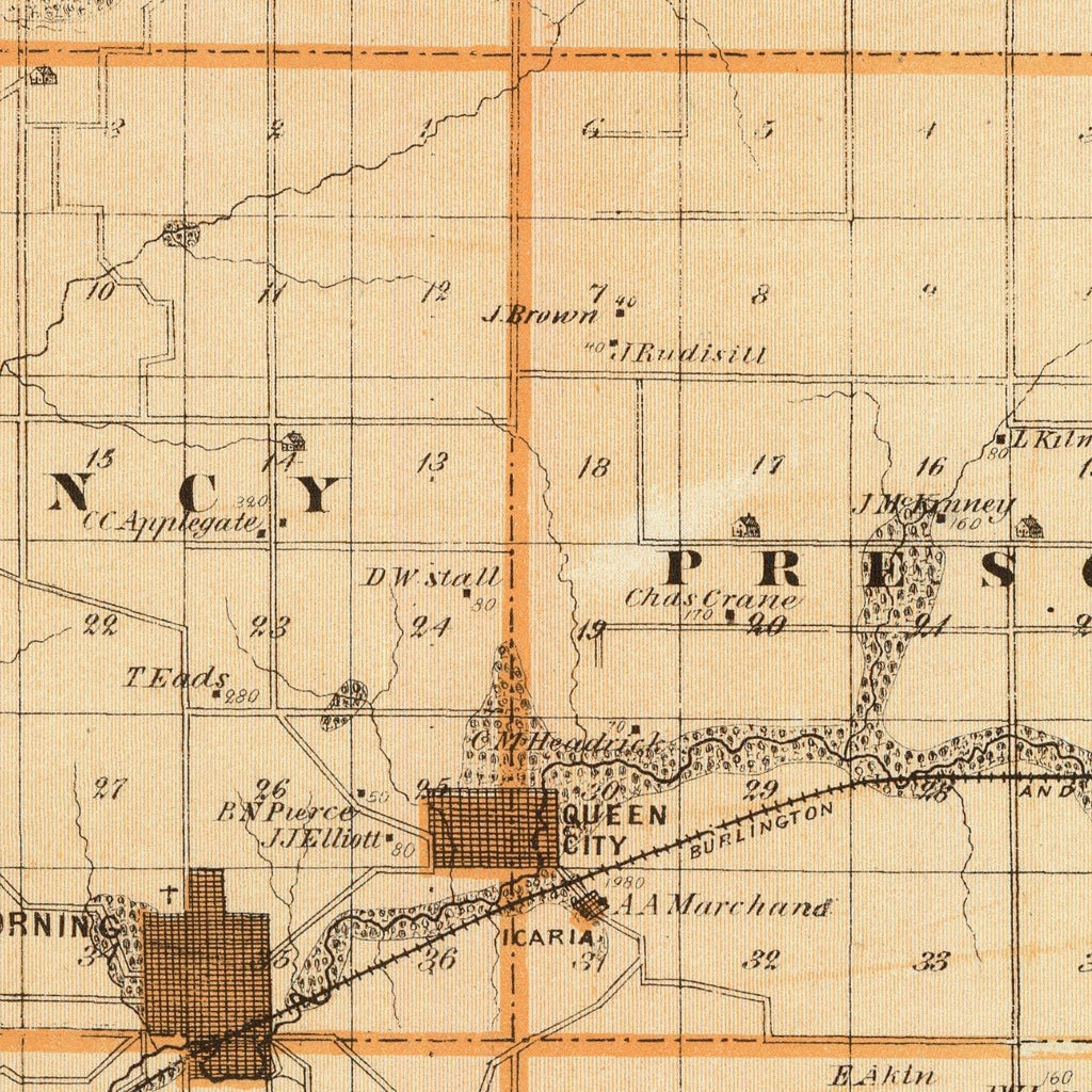 Vintage Map of Adams County, Iowa 1875