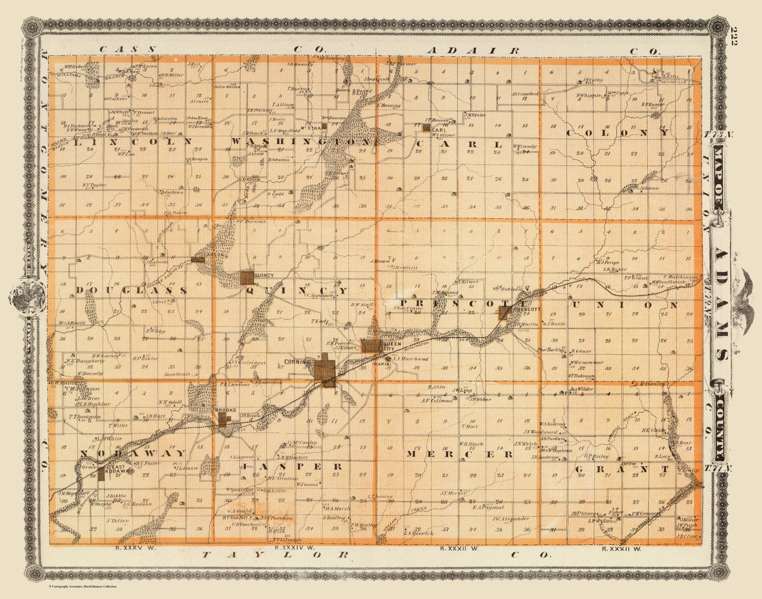 Vintage Map of Adams County, Iowa 1875