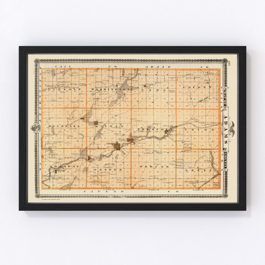Vintage Map of Adams County, Iowa 1875