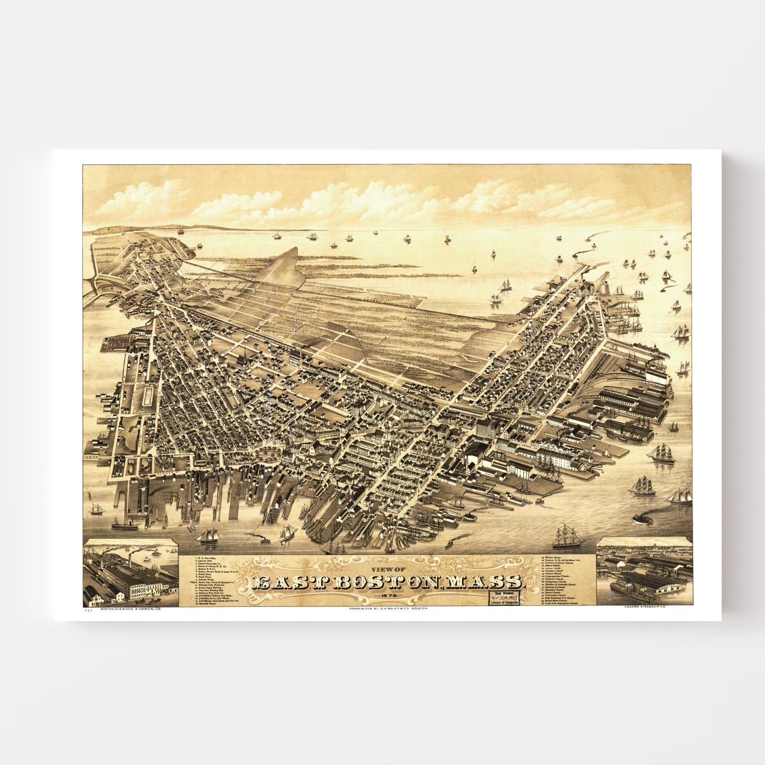 Vintage Map of Boston, Massachusetts 1879