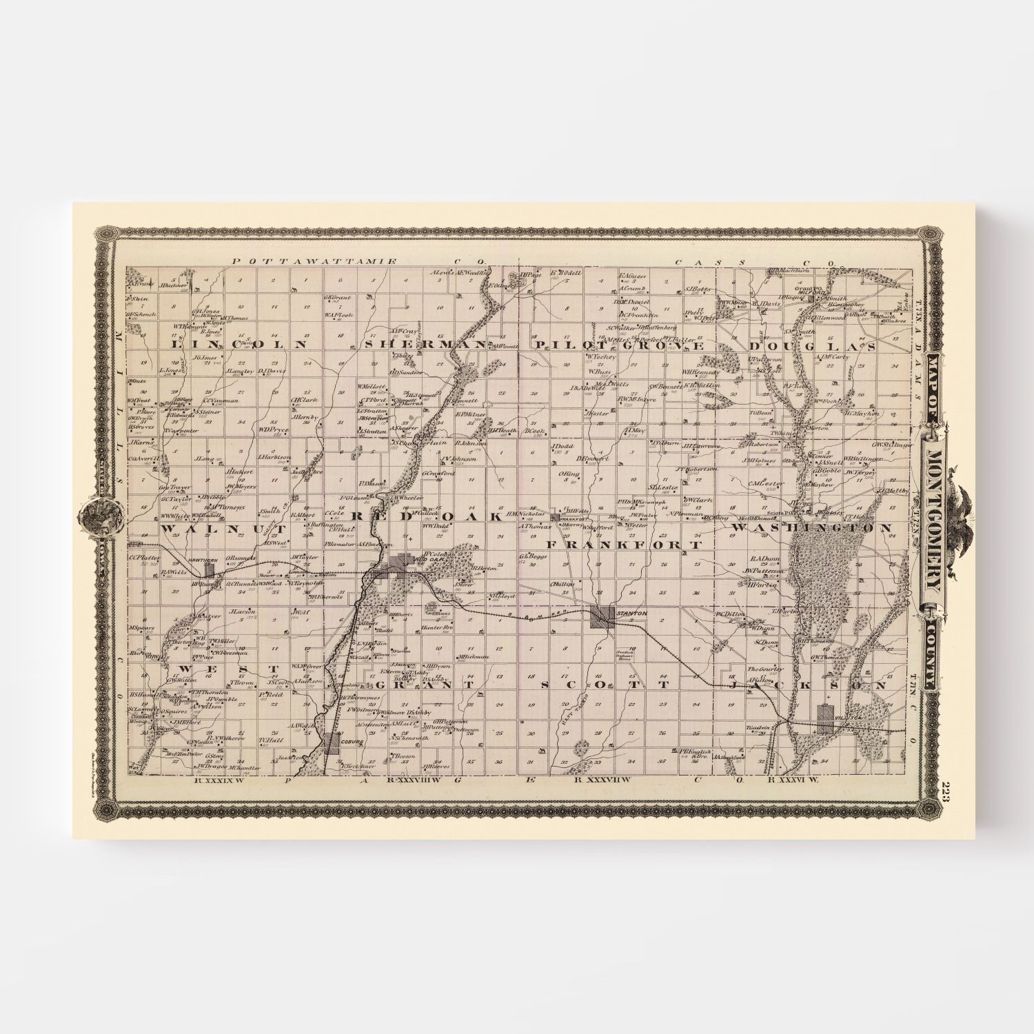 Vintage Map of Montgomery County, Iowa 1875