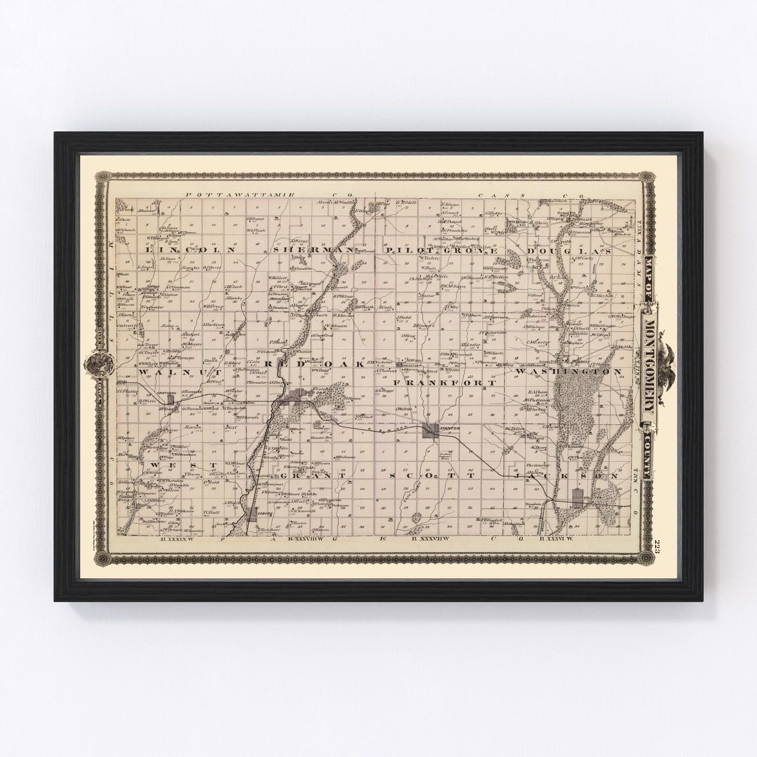 Vintage Map of Montgomery County, Iowa 1875