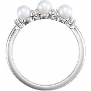 Sterling Silver Cultured White Freshwater Pearl & .06 CTW Natural Diamond Ring