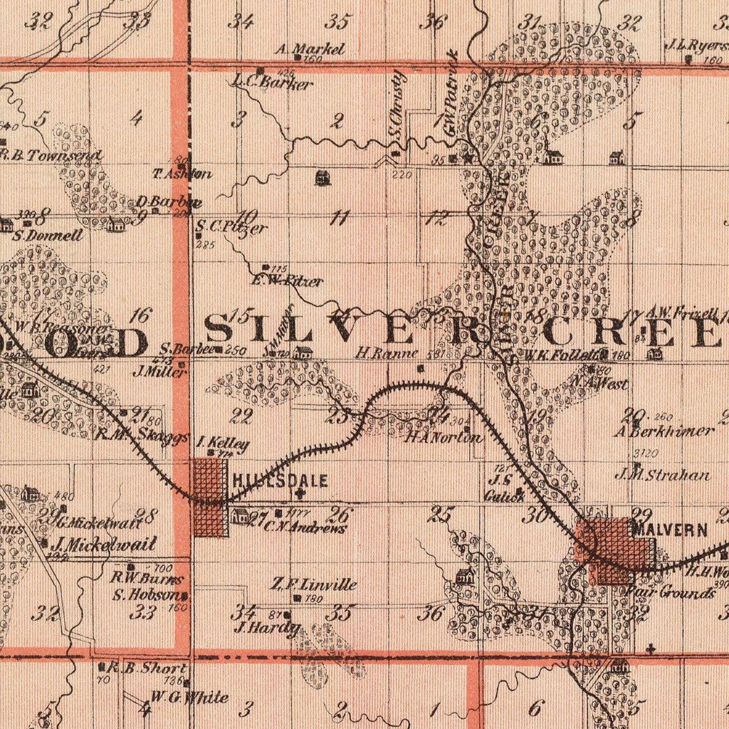 Vintage Map of Mills County, Iowa 1875
