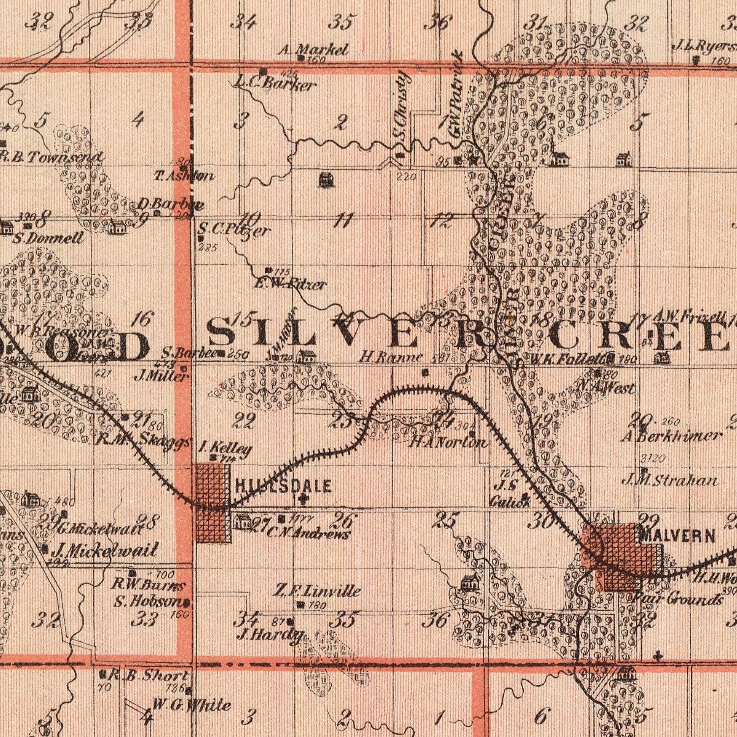 Vintage Map of Mills County, Iowa 1875