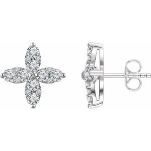 14K White Gold 1 1/4 CTW Natural Diamond Flower Earrings