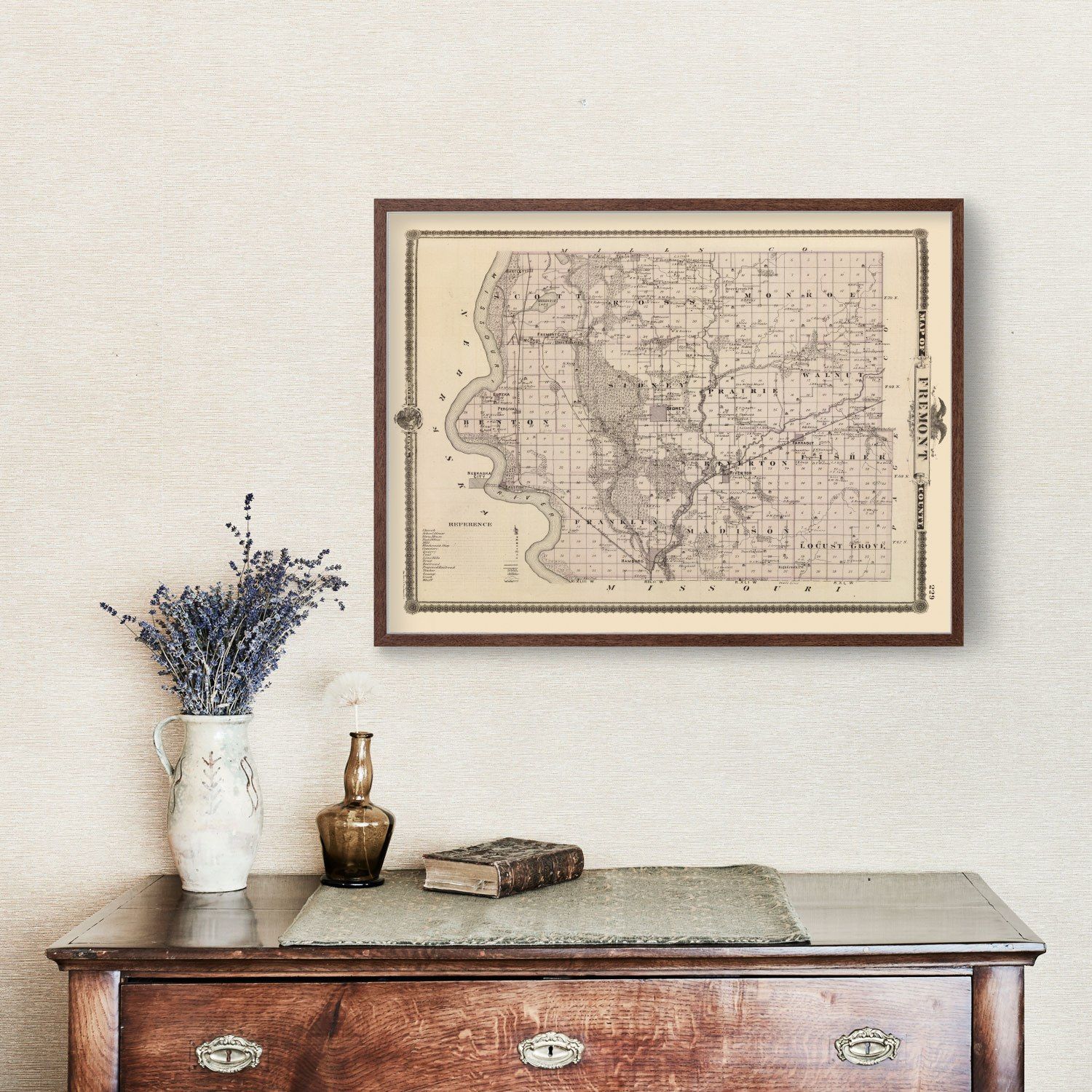 Vintage Map of Fremont County, Iowa 1875