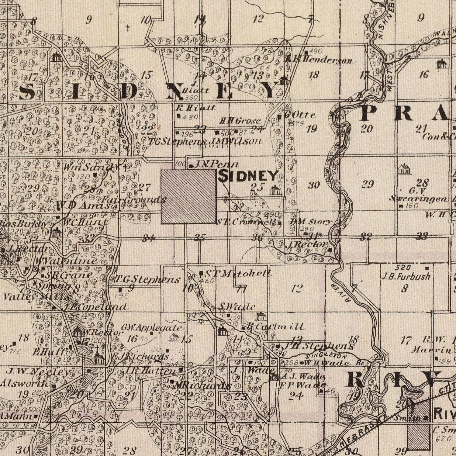 Vintage Map of Fremont County, Iowa 1875