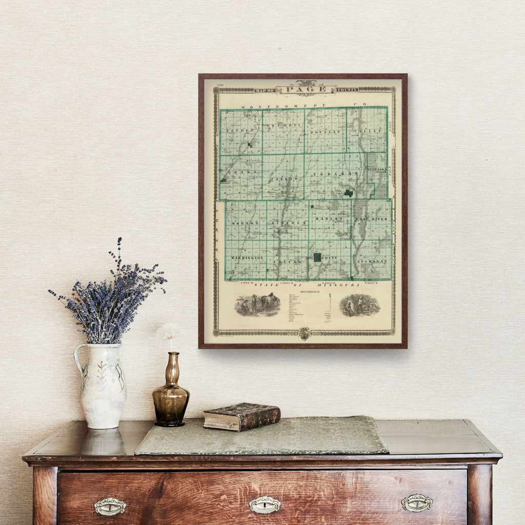 Vintage Map of Page County, Iowa 1875