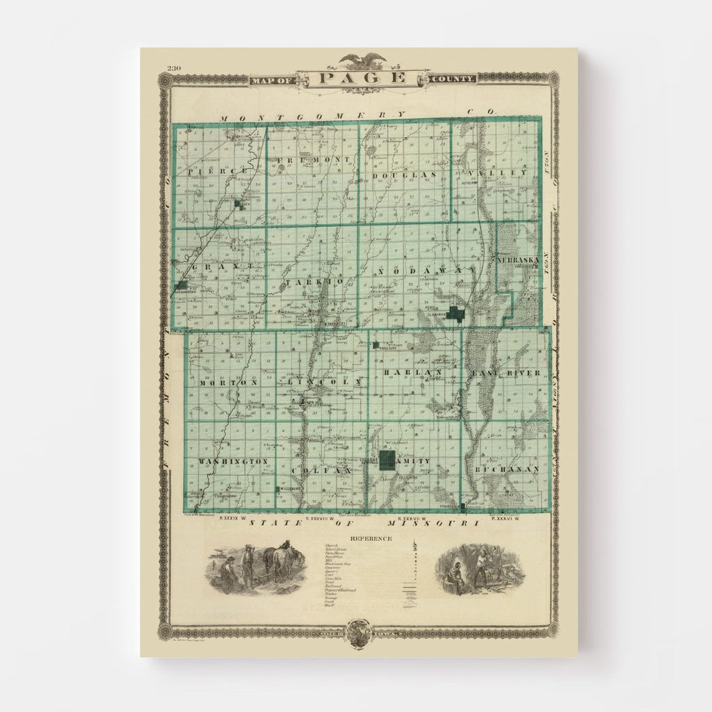 Vintage Map of Page County, Iowa 1875