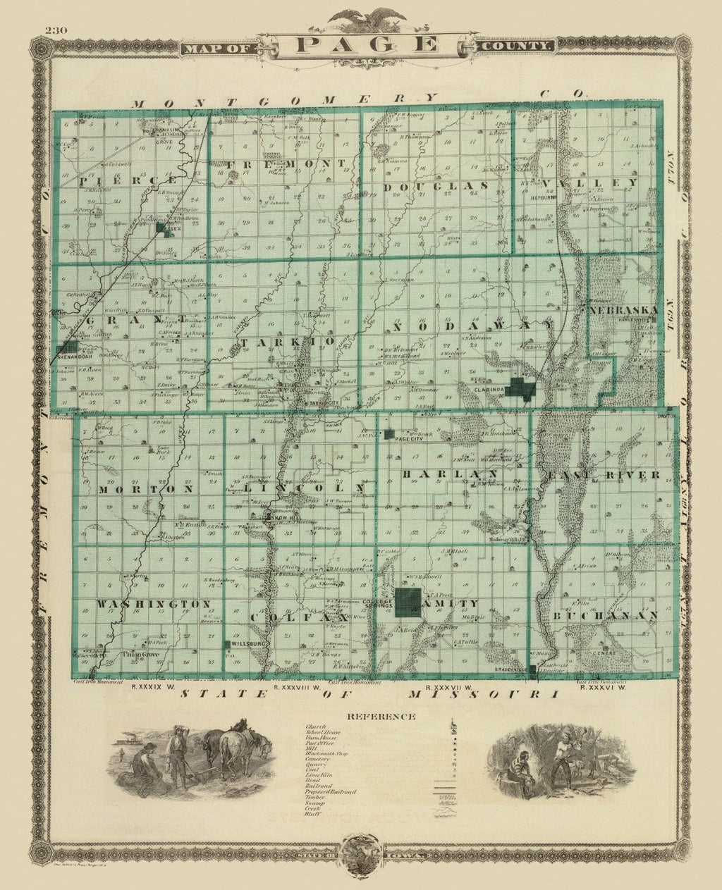 Vintage Map of Page County, Iowa 1875