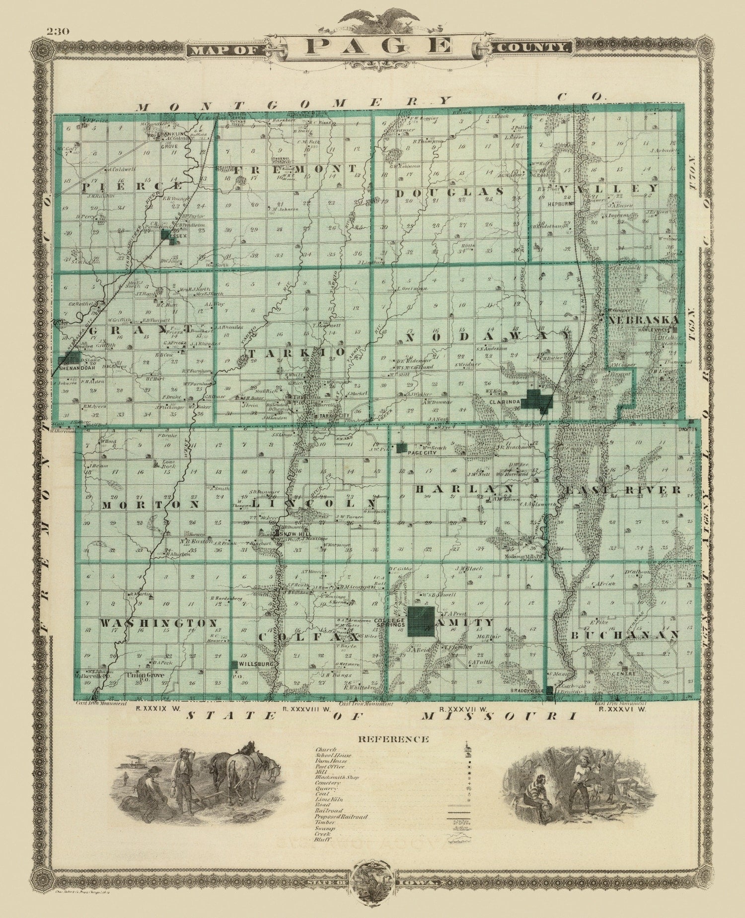 Vintage Map of Page County, Iowa 1875
