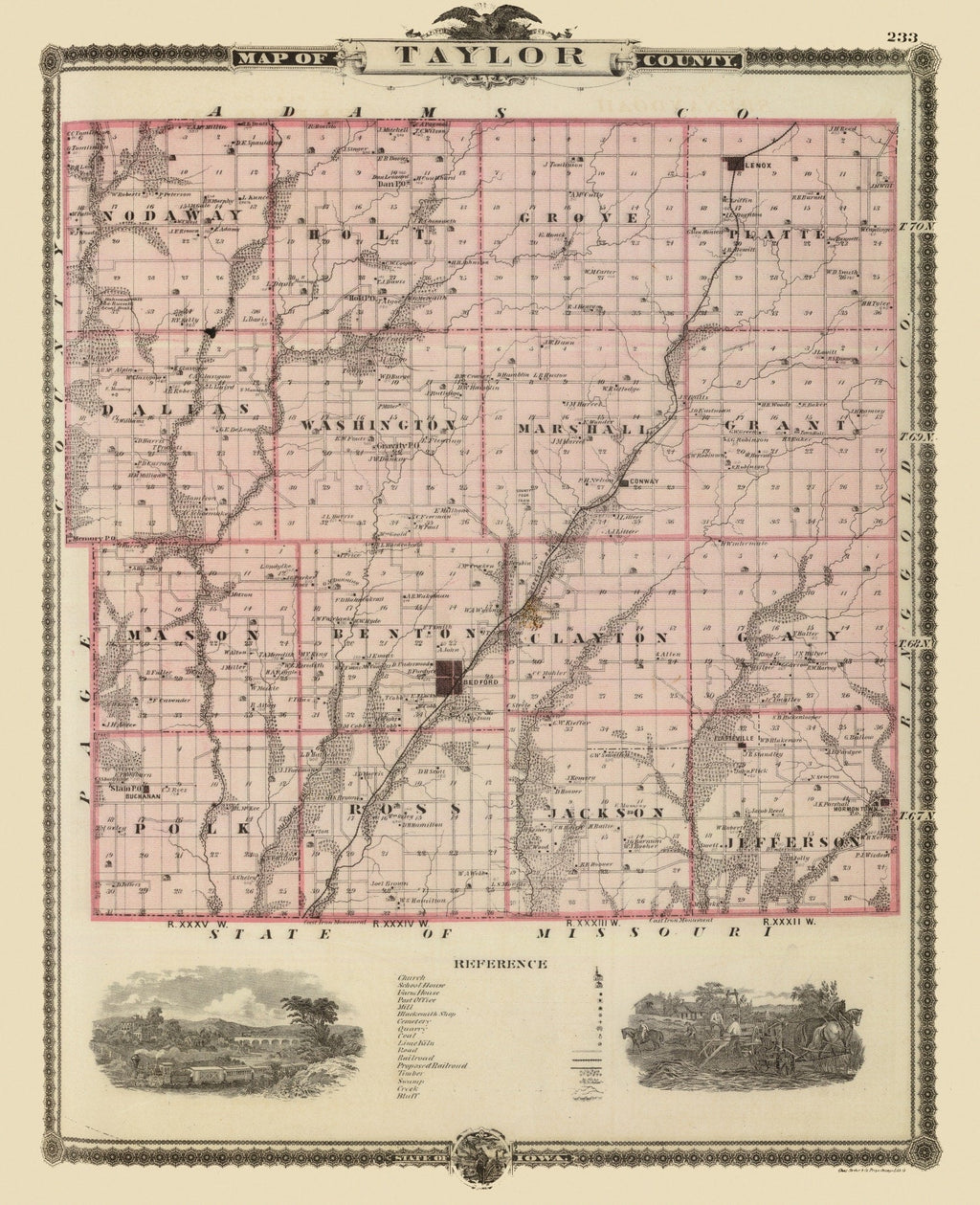 Vintage Map of Taylor County, Iowa 1875