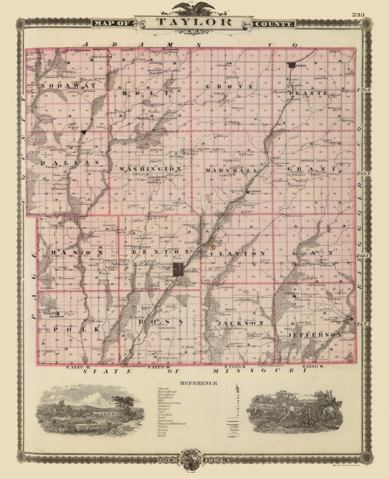 Vintage Map of Taylor County, Iowa 1875