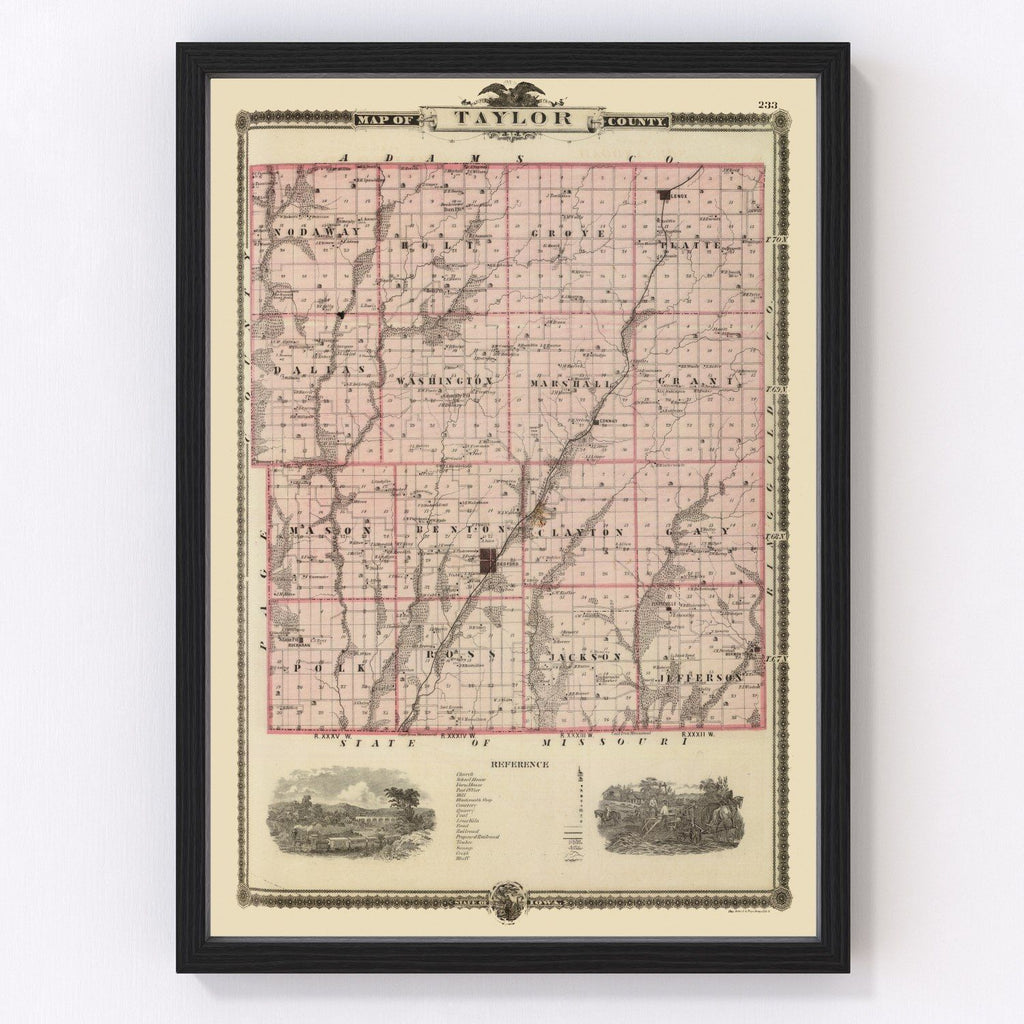Vintage Map of Taylor County, Iowa 1875