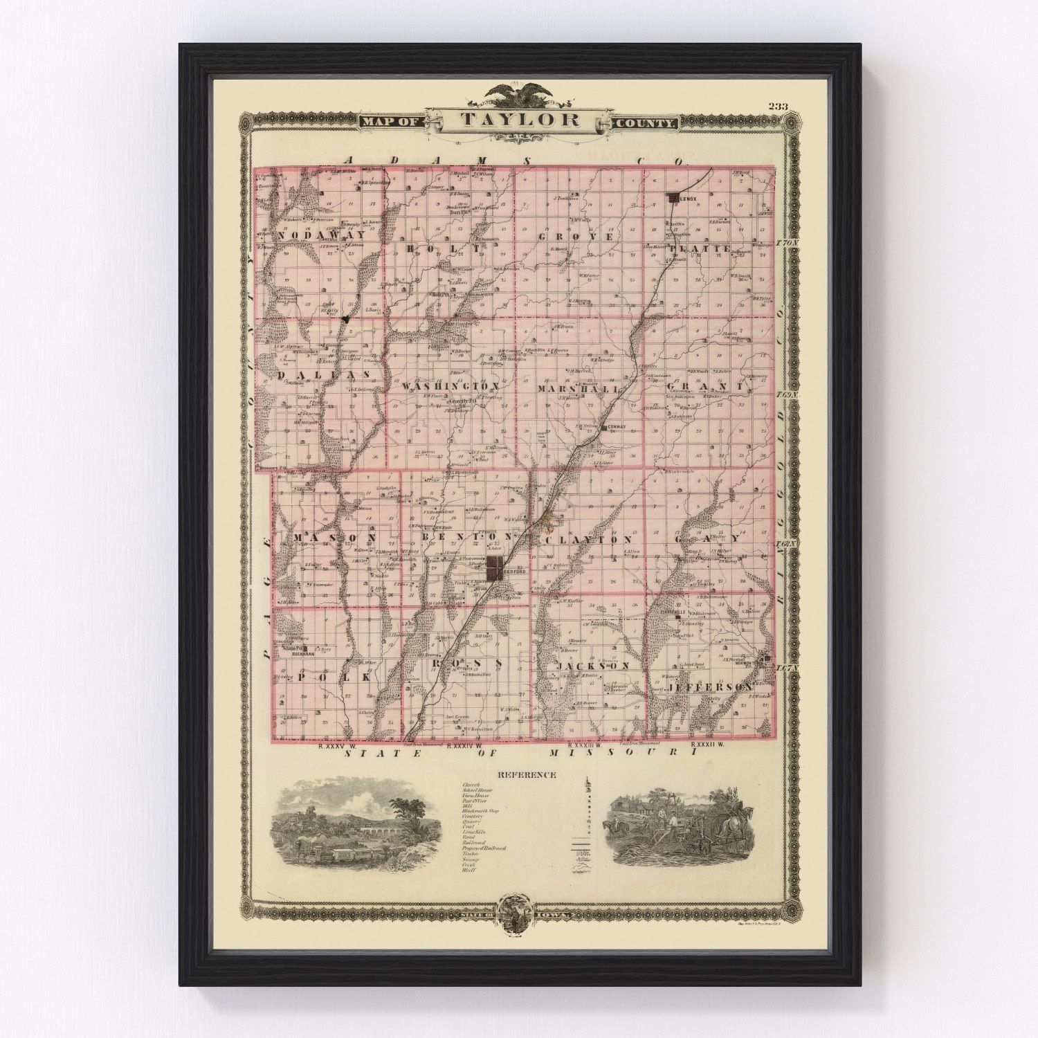 Vintage Map of Taylor County, Iowa 1875