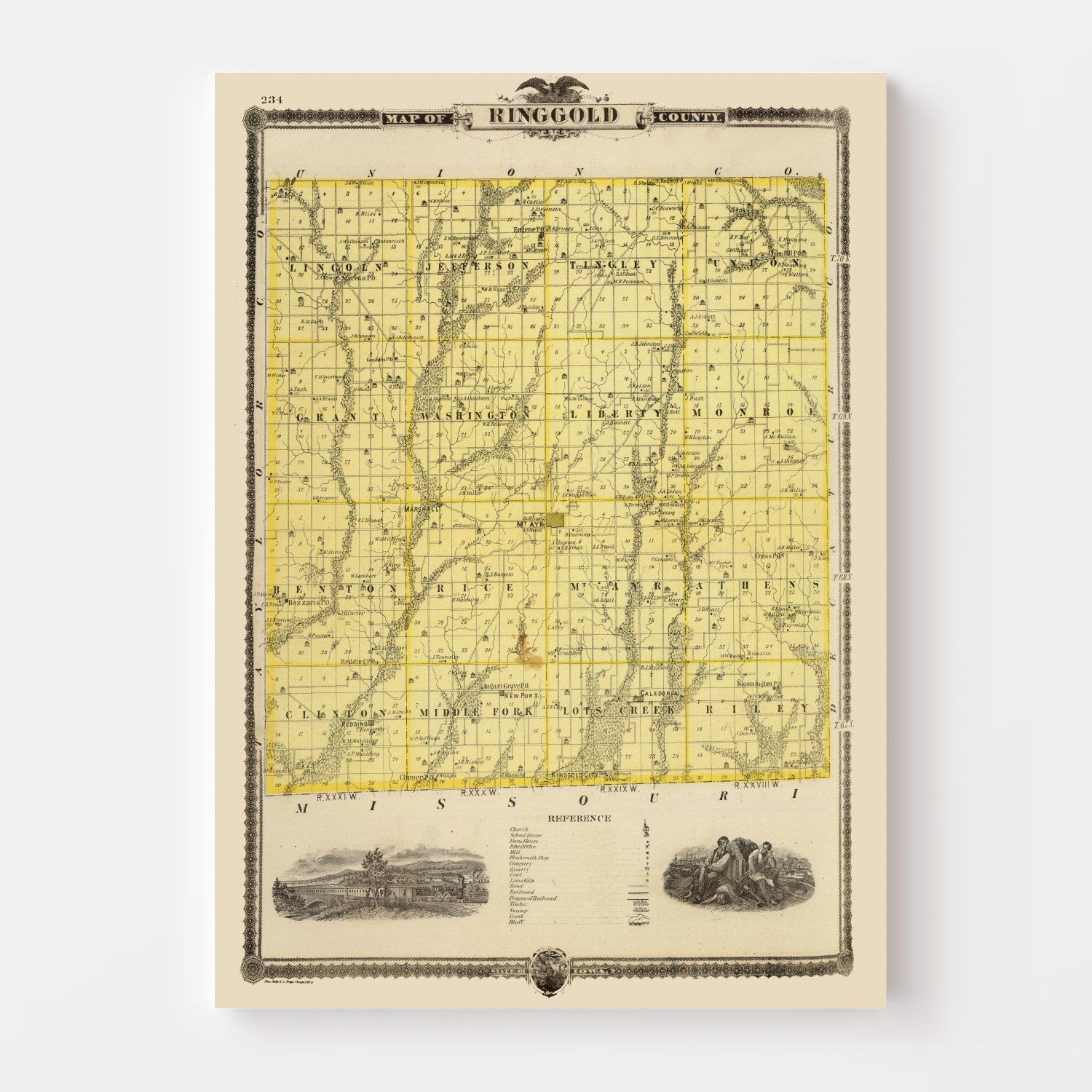 Vintage Map of Ringgold County, Iowa 1875