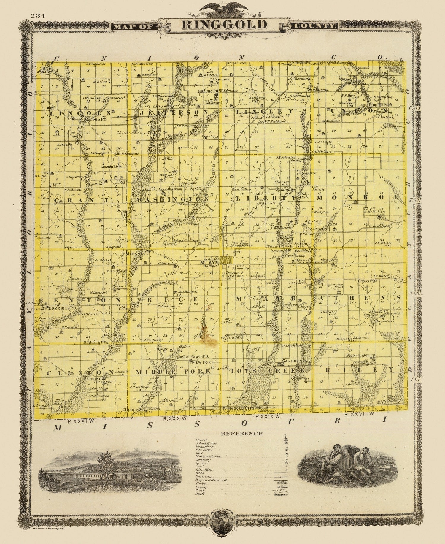 Vintage Map of Ringgold County, Iowa 1875
