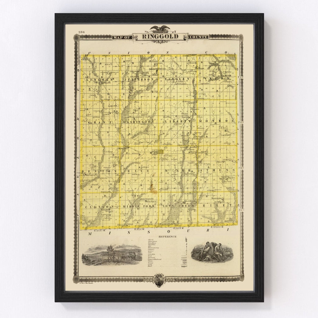 Vintage Map of Ringgold County, Iowa 1875