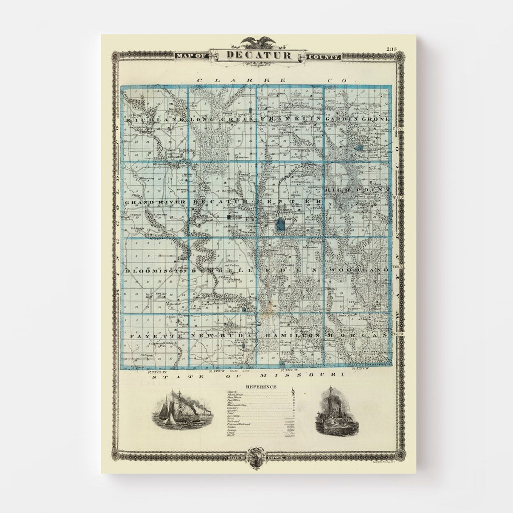 Vintage Map of Decatur County, Iowa 1875