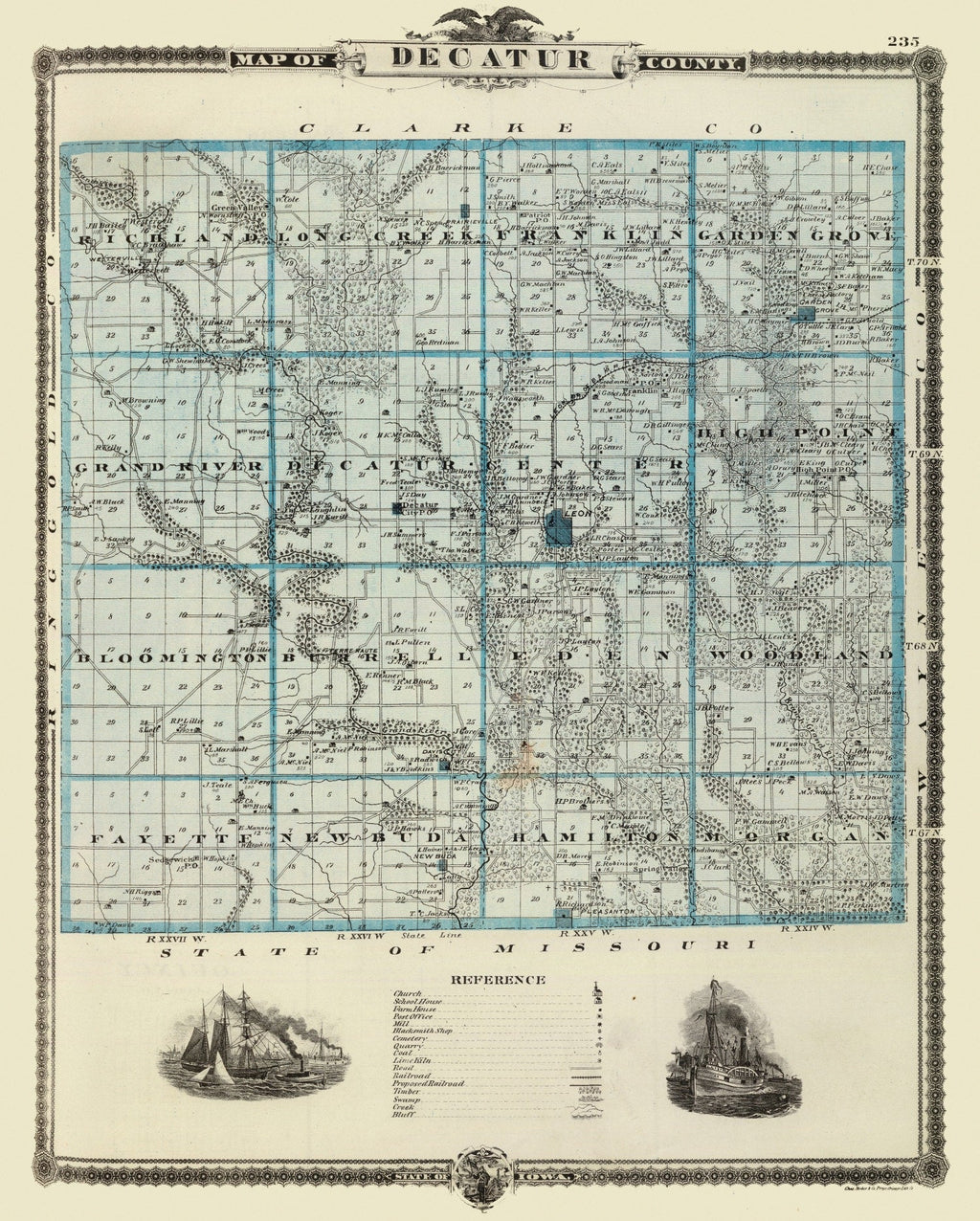 Vintage Map of Decatur County, Iowa 1875