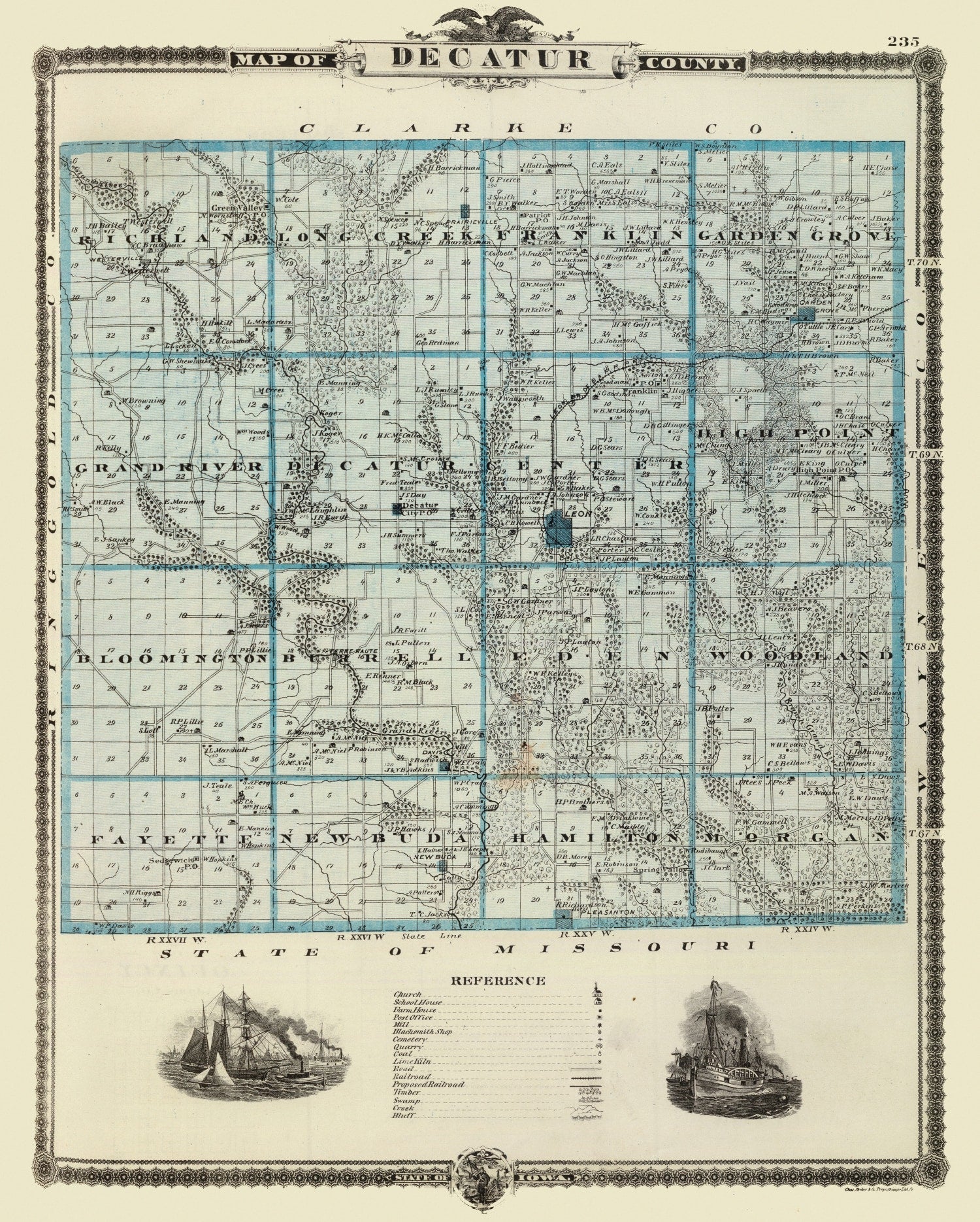 Vintage Map of Decatur County, Iowa 1875