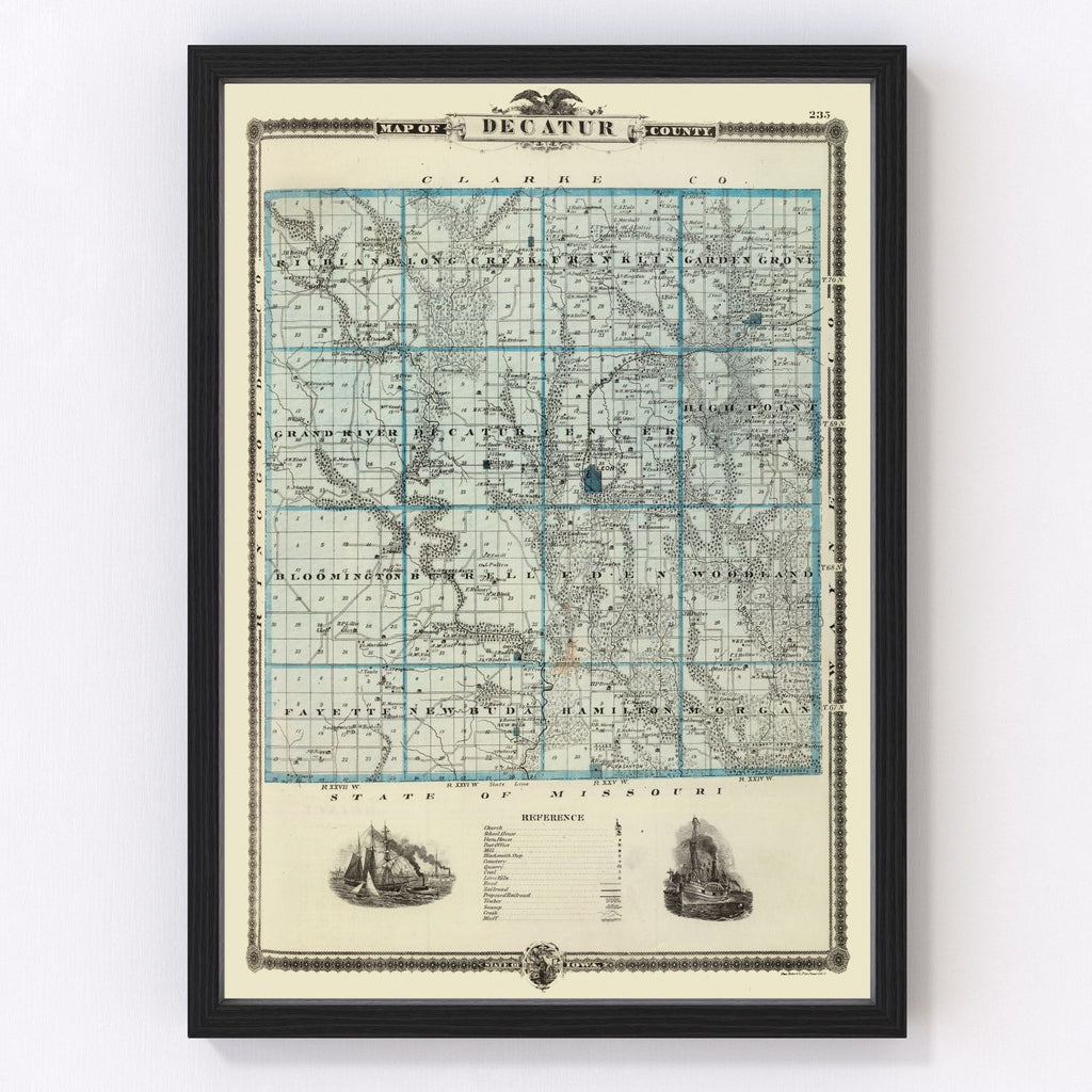 Vintage Map of Decatur County, Iowa 1875