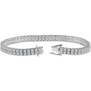 Sterling Silver Imitation White Cubic Zirconia Double Row Line 7" Bracelet