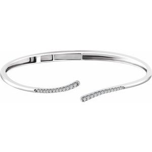 14K White Gold 1/4 CTW Natural Diamond Bypass Hinged Cuff 7" Bracelet