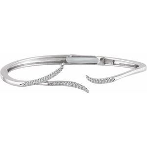 14K White Gold 1/4 CTW Natural Diamond Hinged Cuff 7" Bracelet