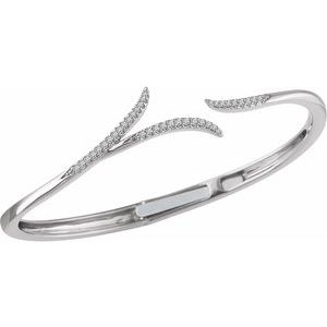 14K White Gold 1/4 CTW Natural Diamond Hinged Cuff 7" Bracelet – image 2
