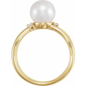 14K Yellow Gold Cultured White Freshwater Pearl & .04 CTW Natural Diamond Ring