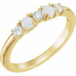 14K Yellow Gold Natural White Opal & 1/5 CTW Natural Diamond Stackable Ring