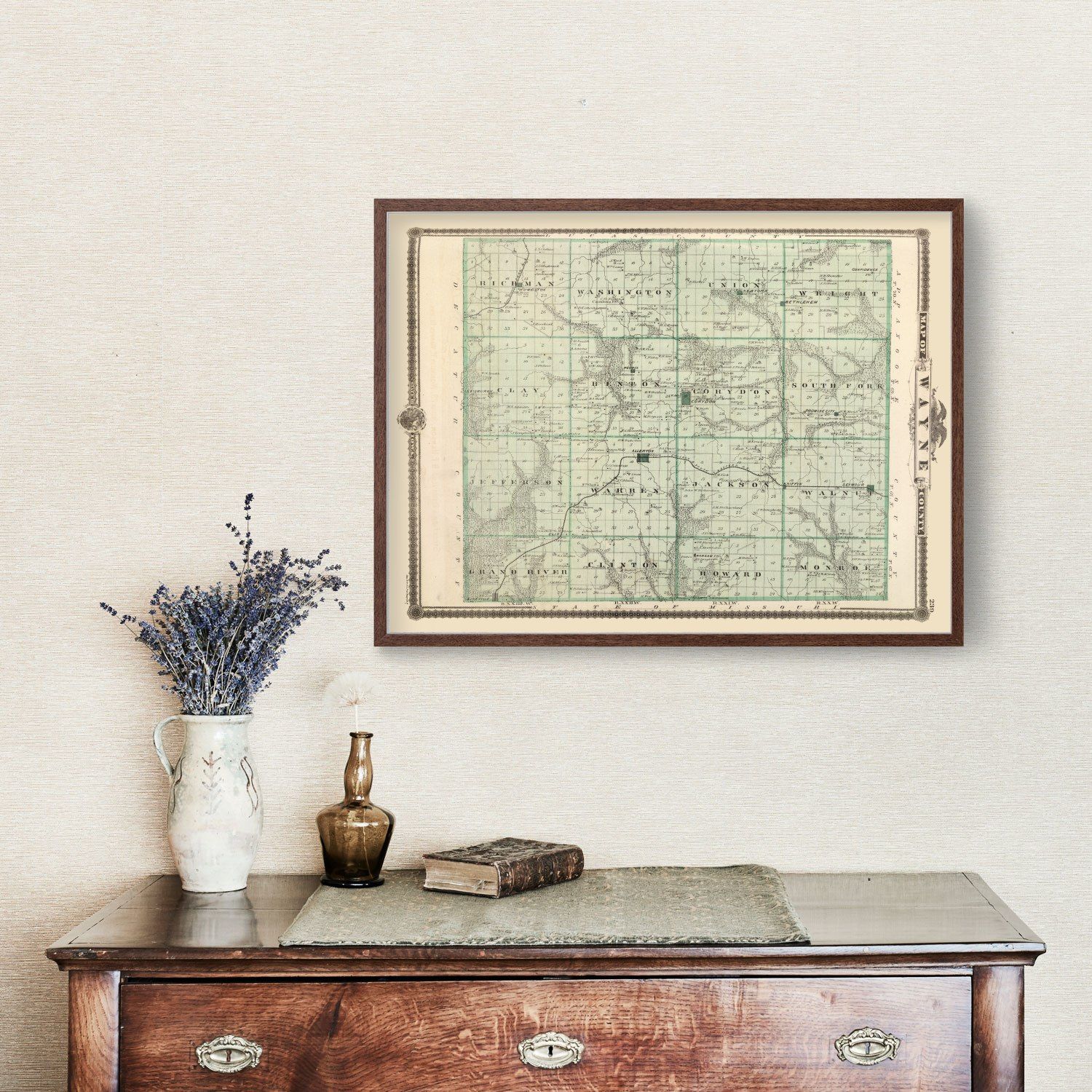 Vintage Map of Wayne County, Iowa 1875