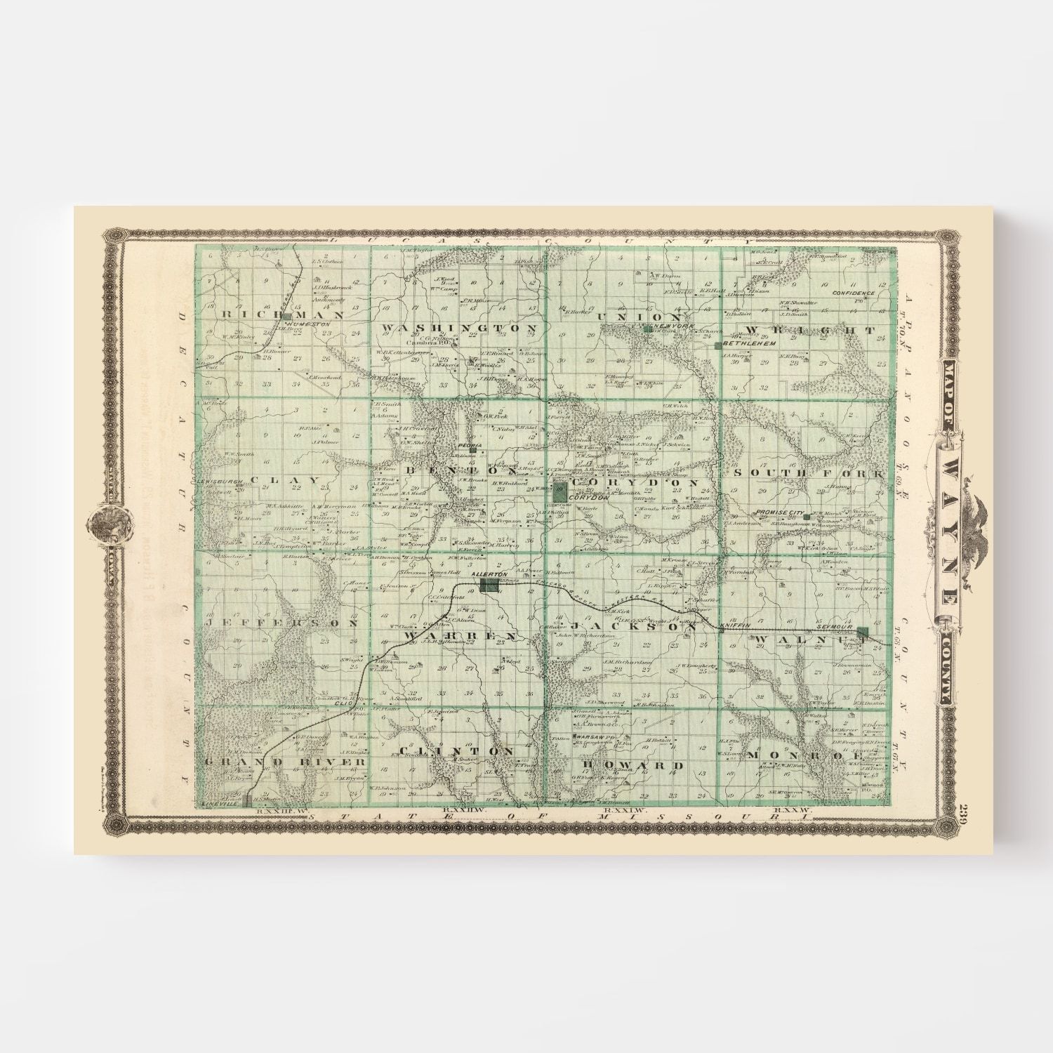 Vintage Map of Wayne County, Iowa 1875