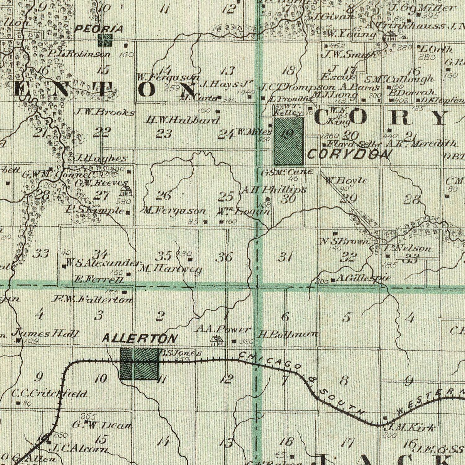 Vintage Map of Wayne County, Iowa 1875
