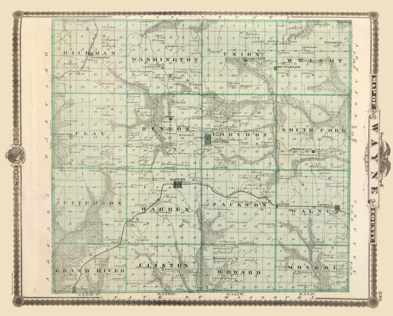 Vintage Map of Wayne County, Iowa 1875