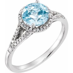14K White Gold Natural Sky Blue Topaz & 1/6 CTW Natural Diamond Ring