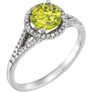 14K White Gold Natural Peridot & 1/6 CTW Natural Diamond Ring
