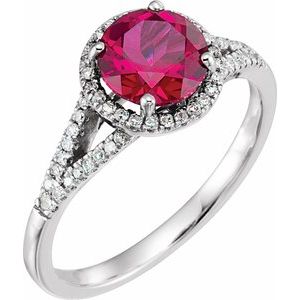 14K White Gold Lab-Grown Ruby & 1/6 CTW Natural Diamond Ring