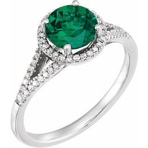 14K White Gold Lab-Grown Emerald & 1/6 CTW Natural Diamond Ring
